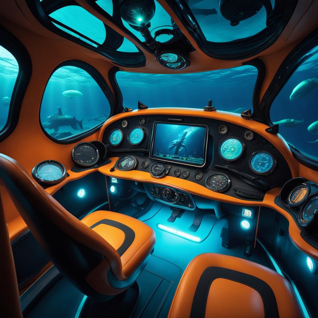 Futuristic Submarine Racing Car Interior With Kraken