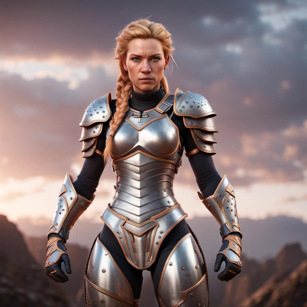 Heroic Woman in Armor: Photorealistic 8K Portrait
