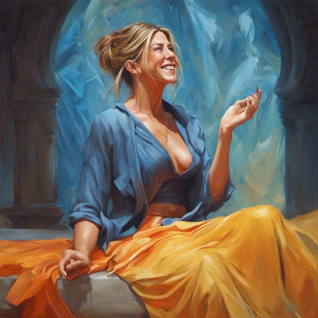 Laughing Woman Portrait in Watercolor Style