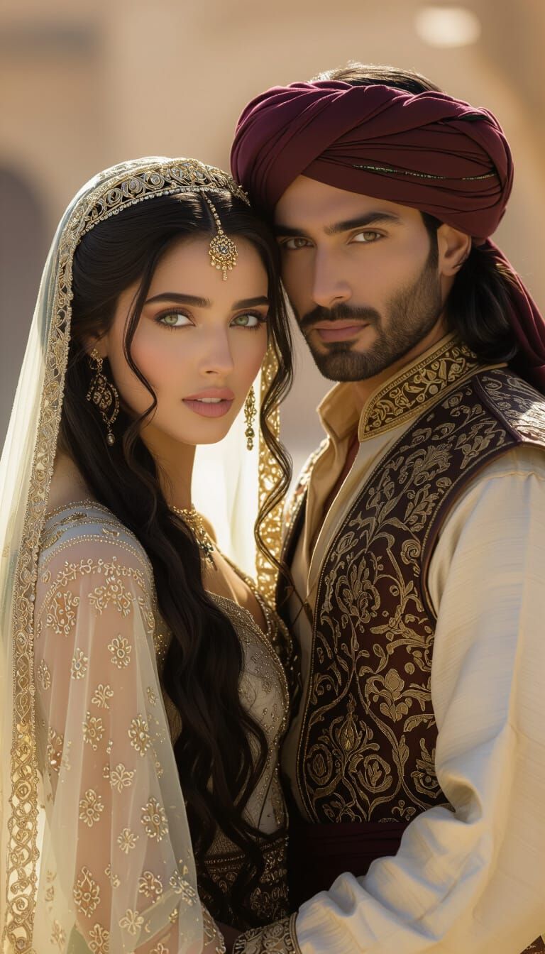 Arabian Nights Princess and Shah in Cinematic Style