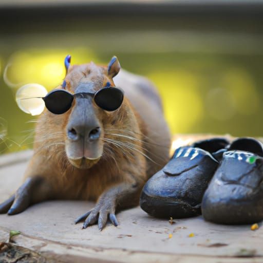 Capybara's Cool Look: Sneakers and Shades
