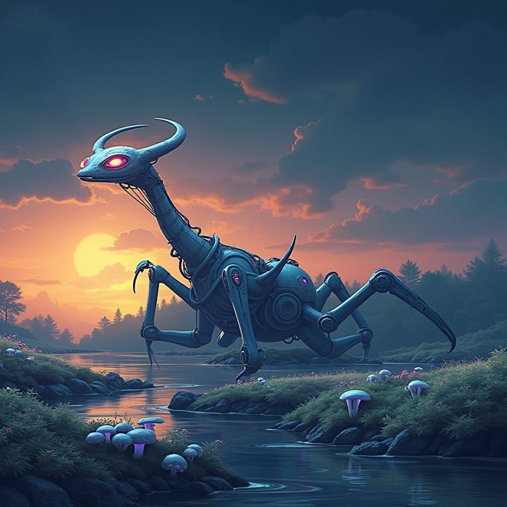 Majestic Wild Robot in Dreamlike Landscape