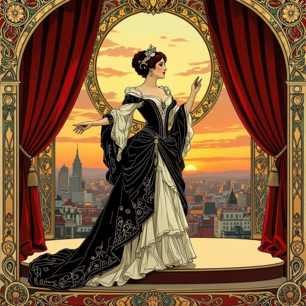 Opera Singer in Art Nouveau Style on Stage