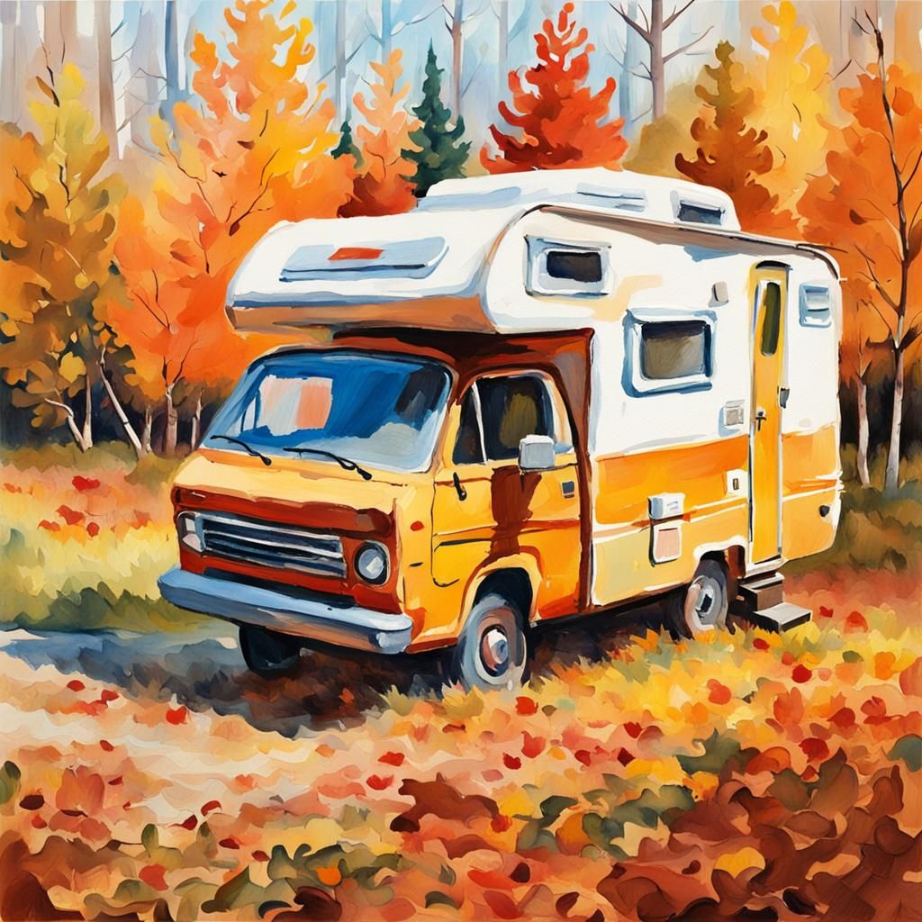 Fall Camper in Gouache Style Masterpiece