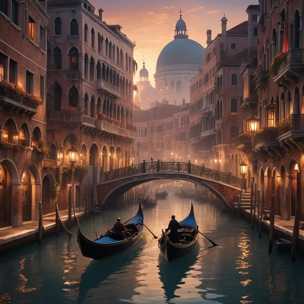 Venice Canals at Dusk: Fantasy Matte Painting