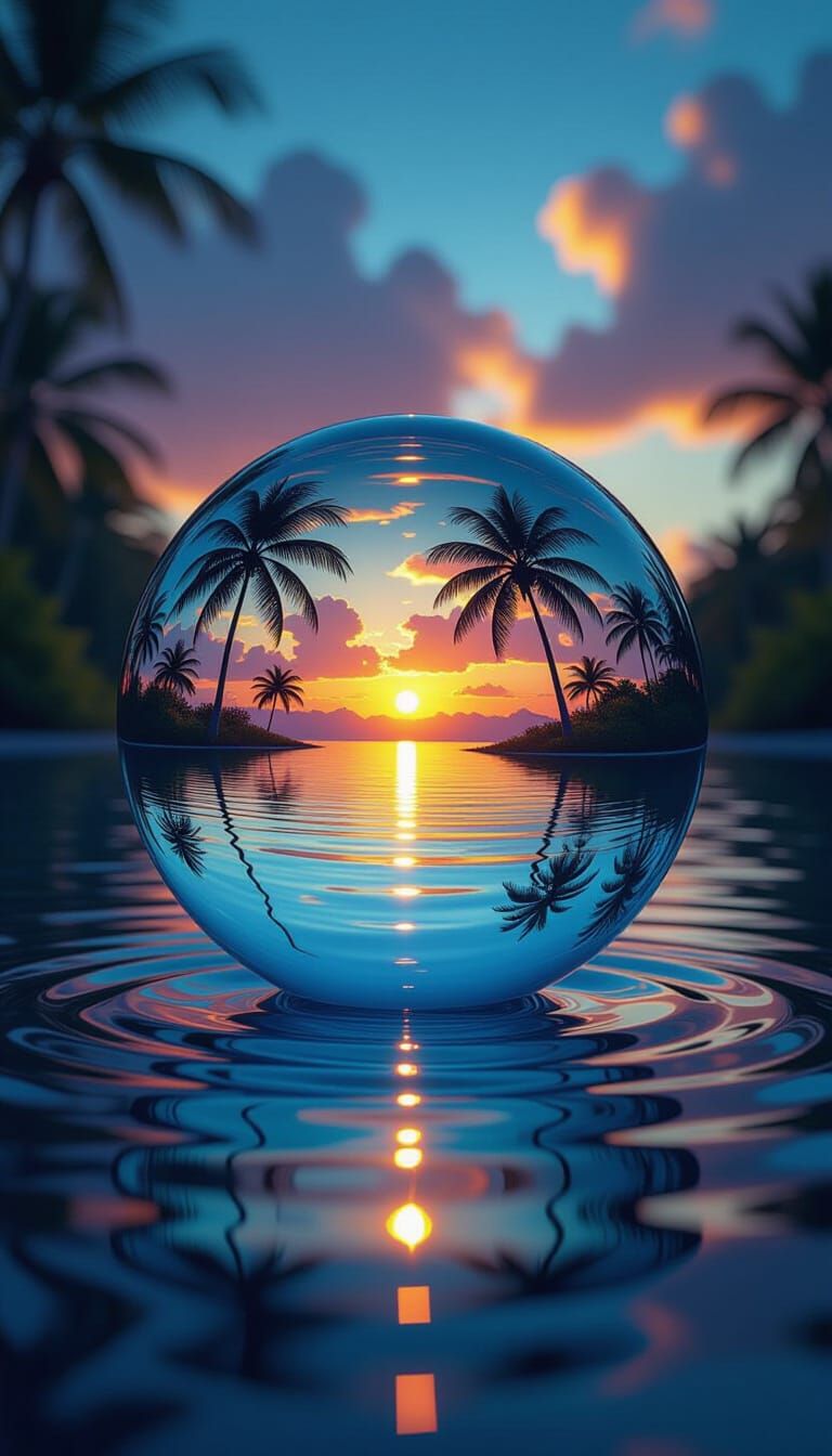 Miniature Paradise Refracted in Water Sphere