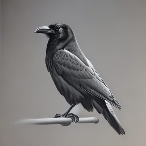 Hyperdetailed Charcoal Drawing of Raven in Barn