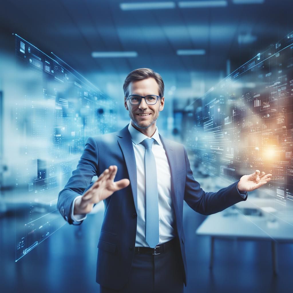 Businessman Interacting with Transparent Data Screen