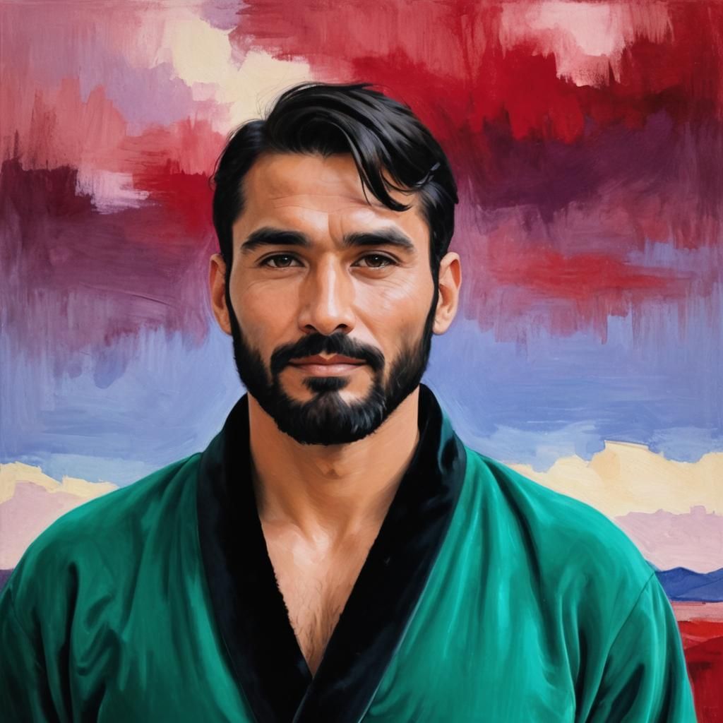 Emerald Velvet: Peruvian Man in Impressionist Portrait