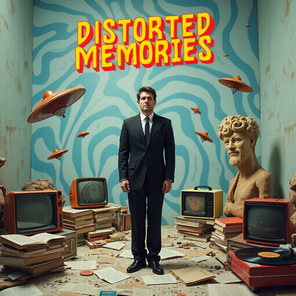 Man in Distorted Reality, Surrounded by Psychedelic Design E...