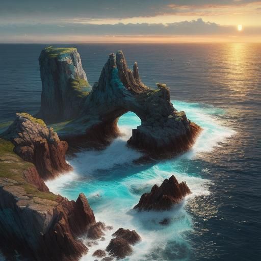 Serene Ocean Landscape with Crescent Moon