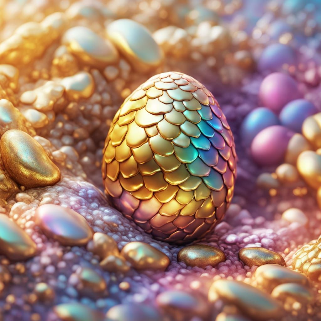 Rainbow Dragon Emerges from Golden Egg: Hyperrealistic Art