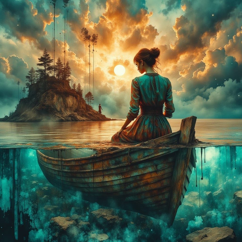 Lost on the desert island she dreams of her life before