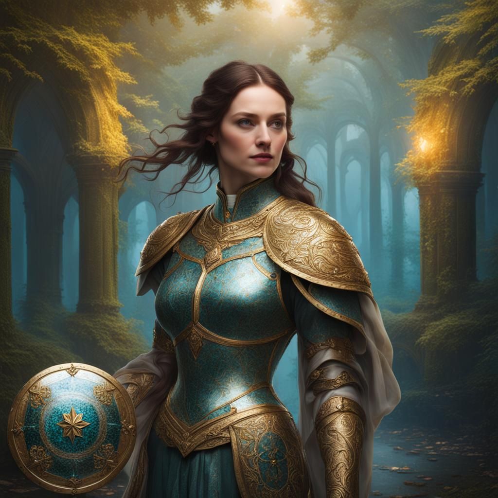 Woman with Decorative Glass Shield