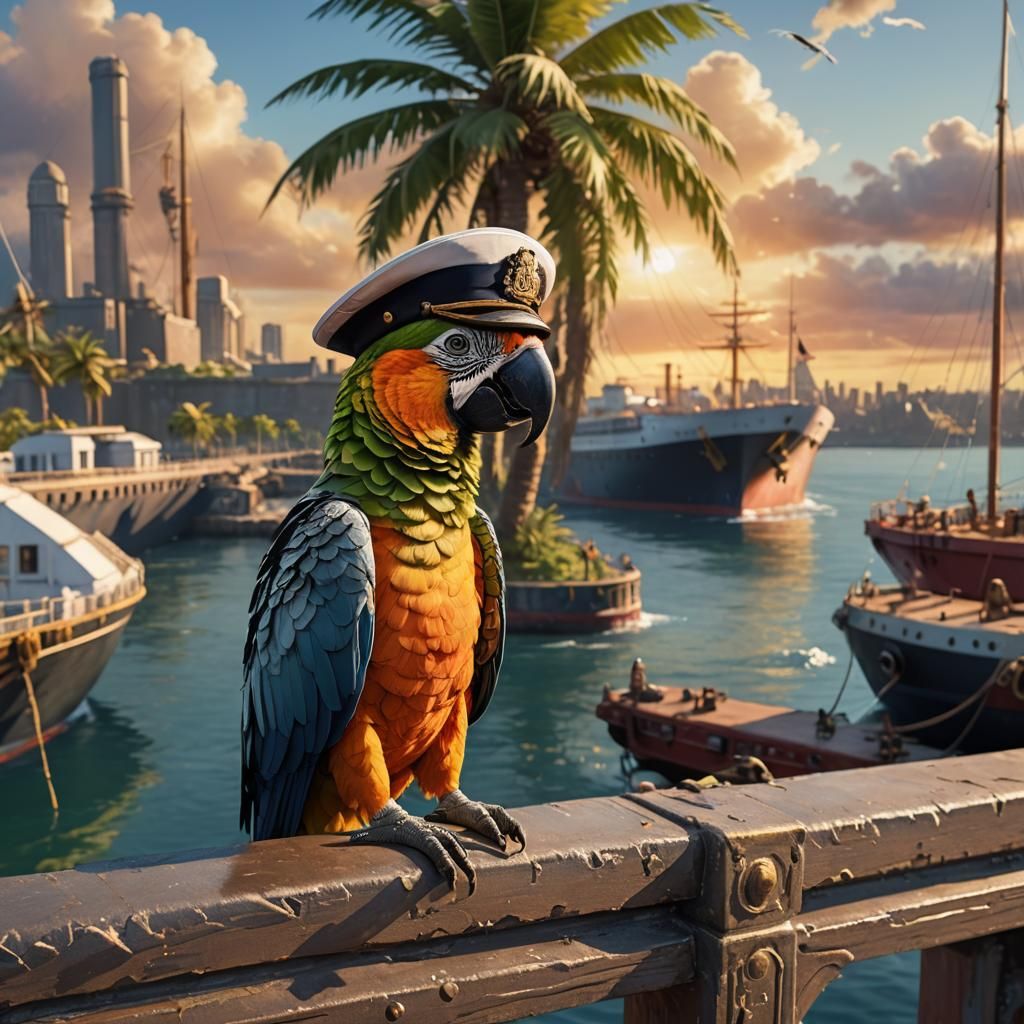 Parrot as Titanic Captain in Photorealistic Digital Art