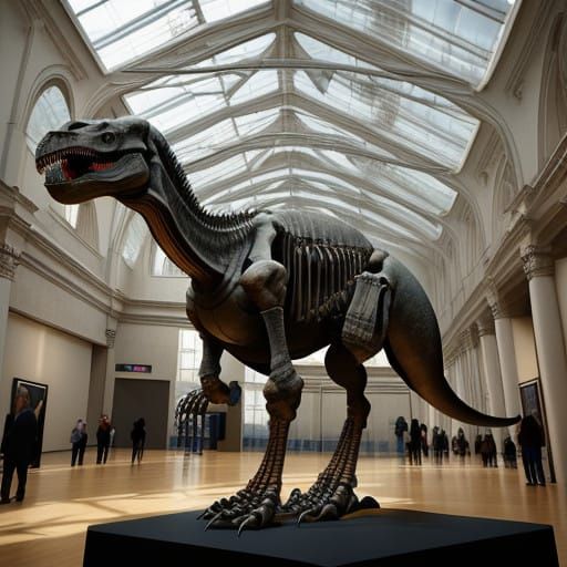 Dinosaur Skeleton Museum with Sharp Focus on Tyrannosaurus R...