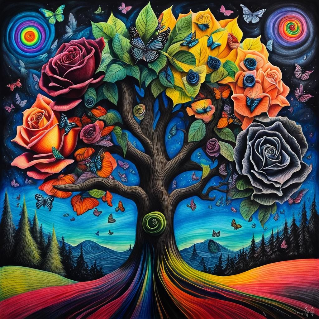 Surreal Crayon Drawing of a Goth Woman