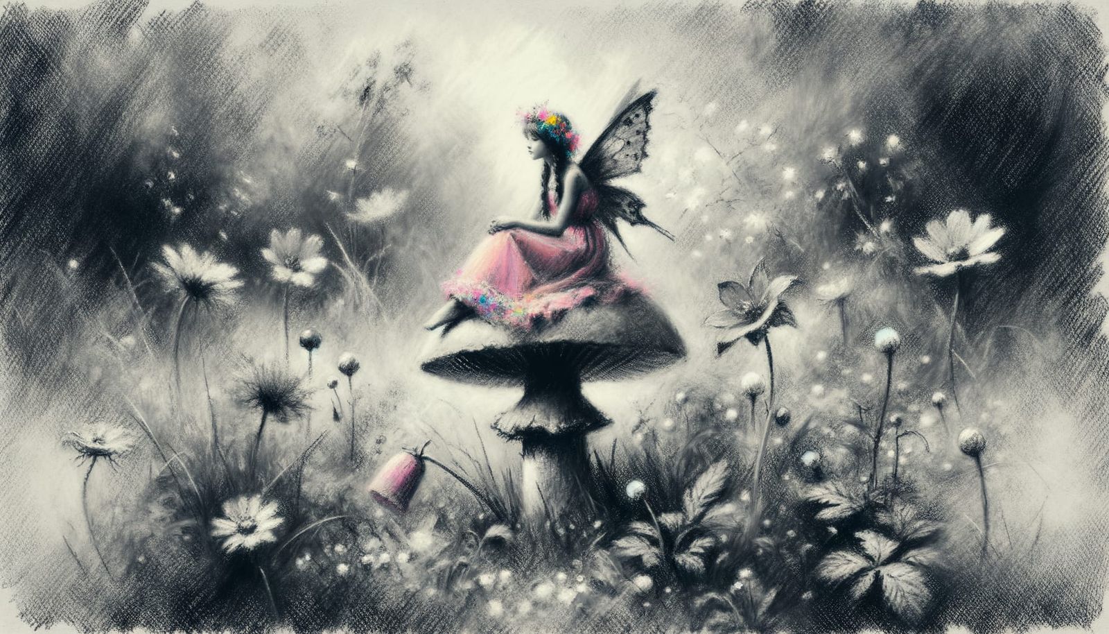 Serene Fairy in Charcoal Sketch Style