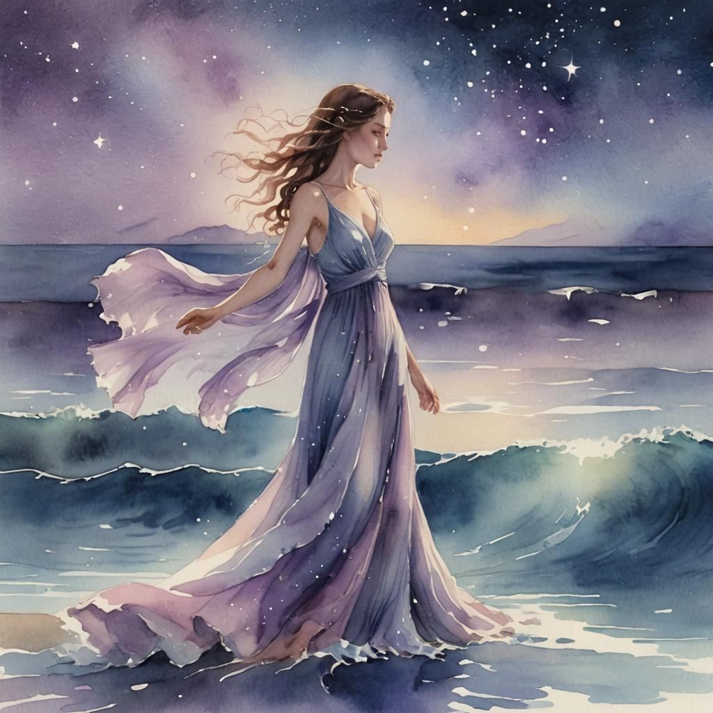 A watercolor illustration of Sothis, the Egyptian goddess, s...