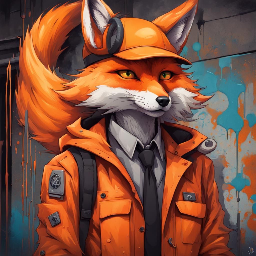 Fox-Eared Detective in Graffiti Street Art