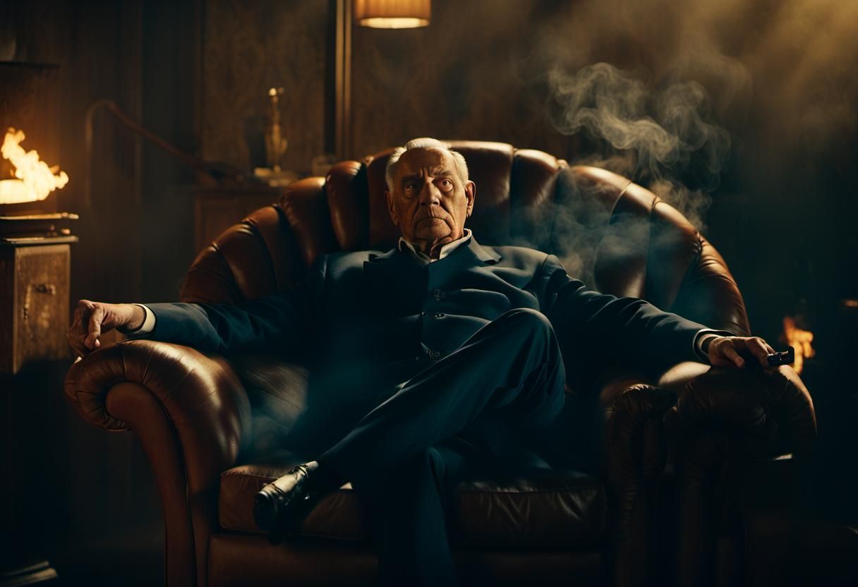 Powerful Mob Tycoon in a Cinematic Film Still