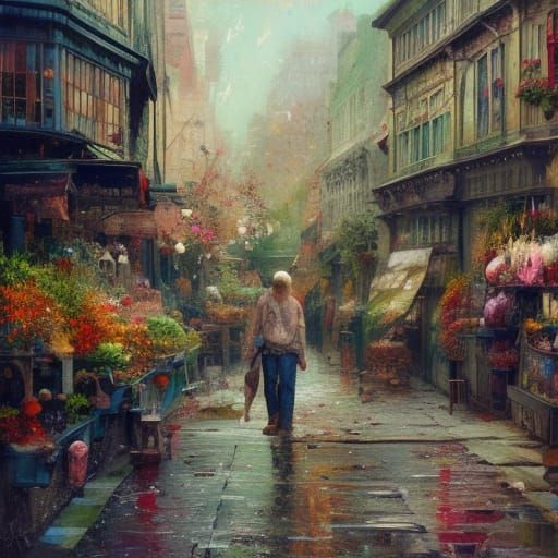 Colorful Flower Market in Expressive Painting Style