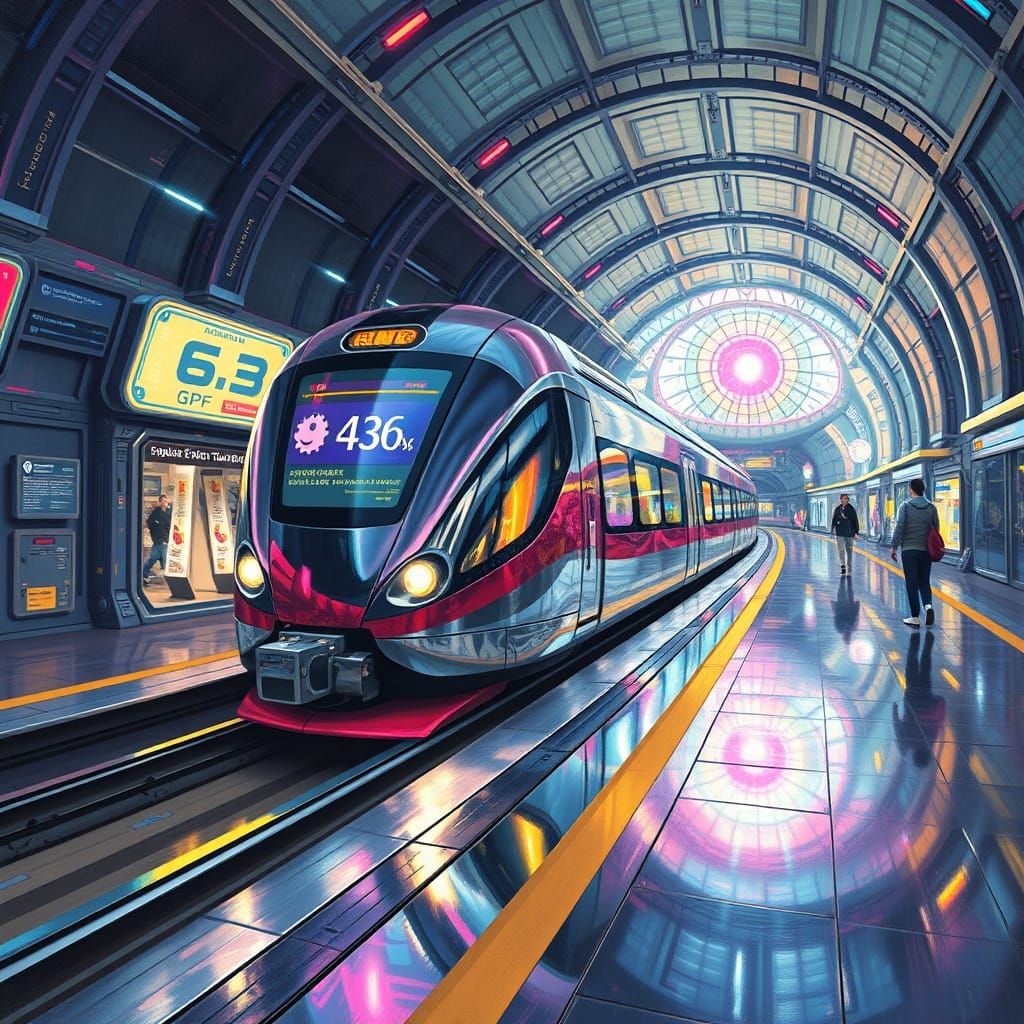 Futuristic Train Station Unveiled in Soft Oil Painting