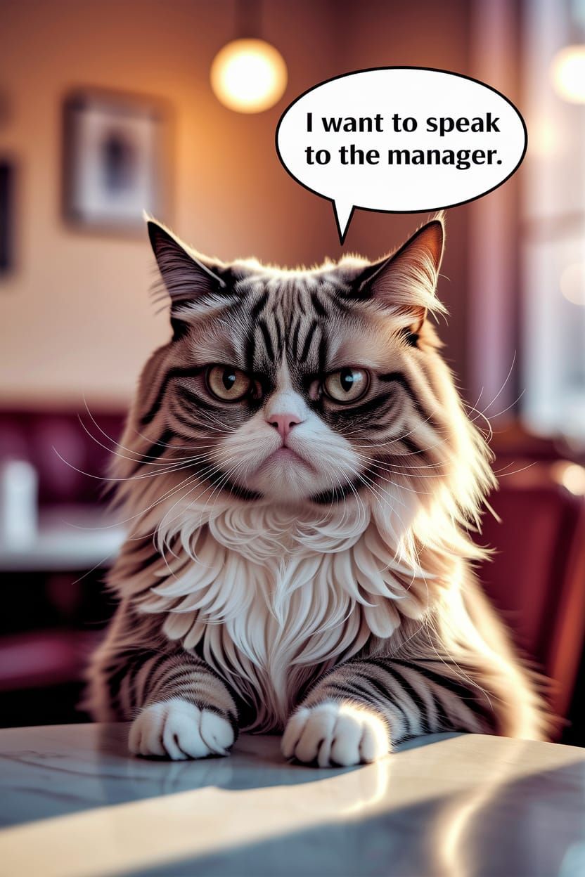 Grumpy Cat with Karen Haircut Demands Manager