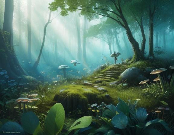 Fairy on Mushroom in Lush Forest: 3D Game Art