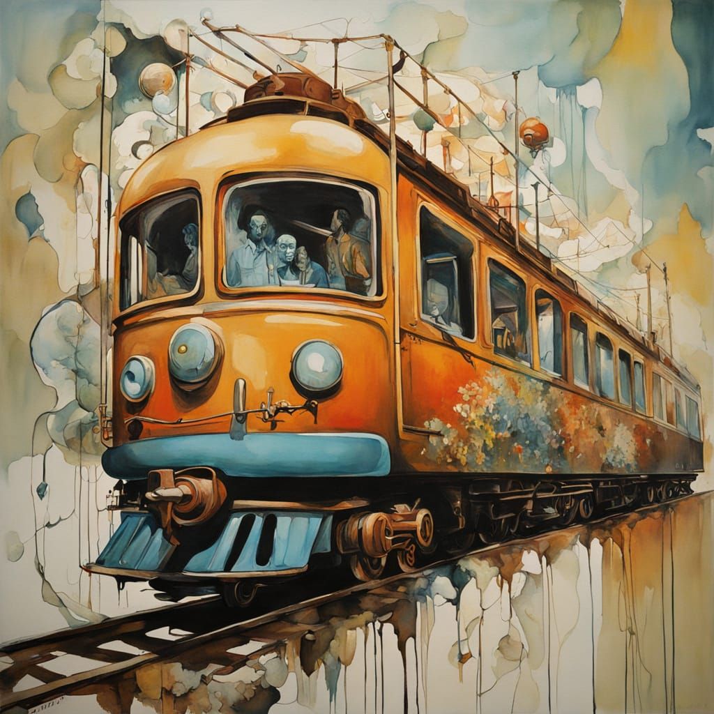 Surreal Whimsical Train in Gouache Style