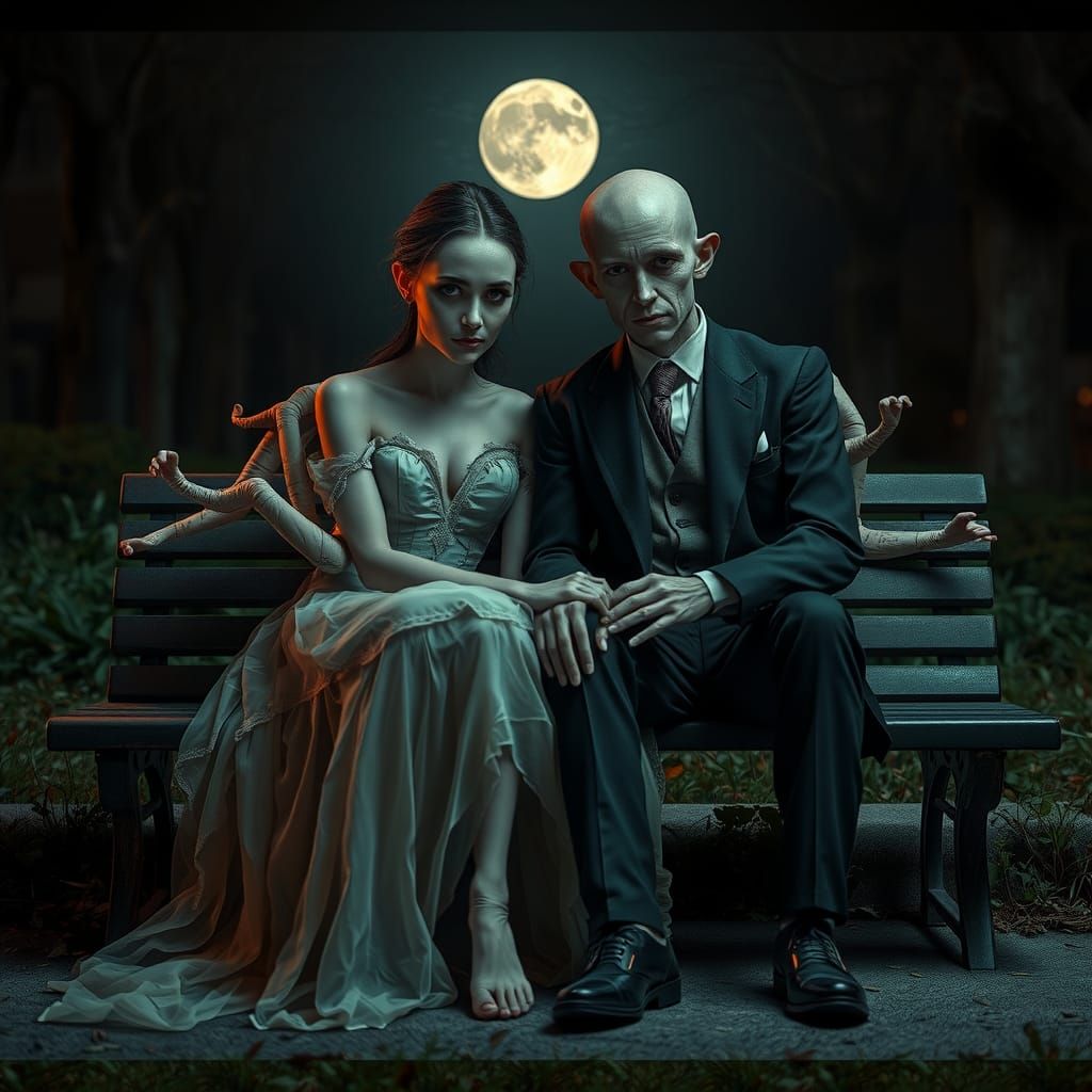 Eternal Lovers in Moonlit Park: Haunting HDR Photography