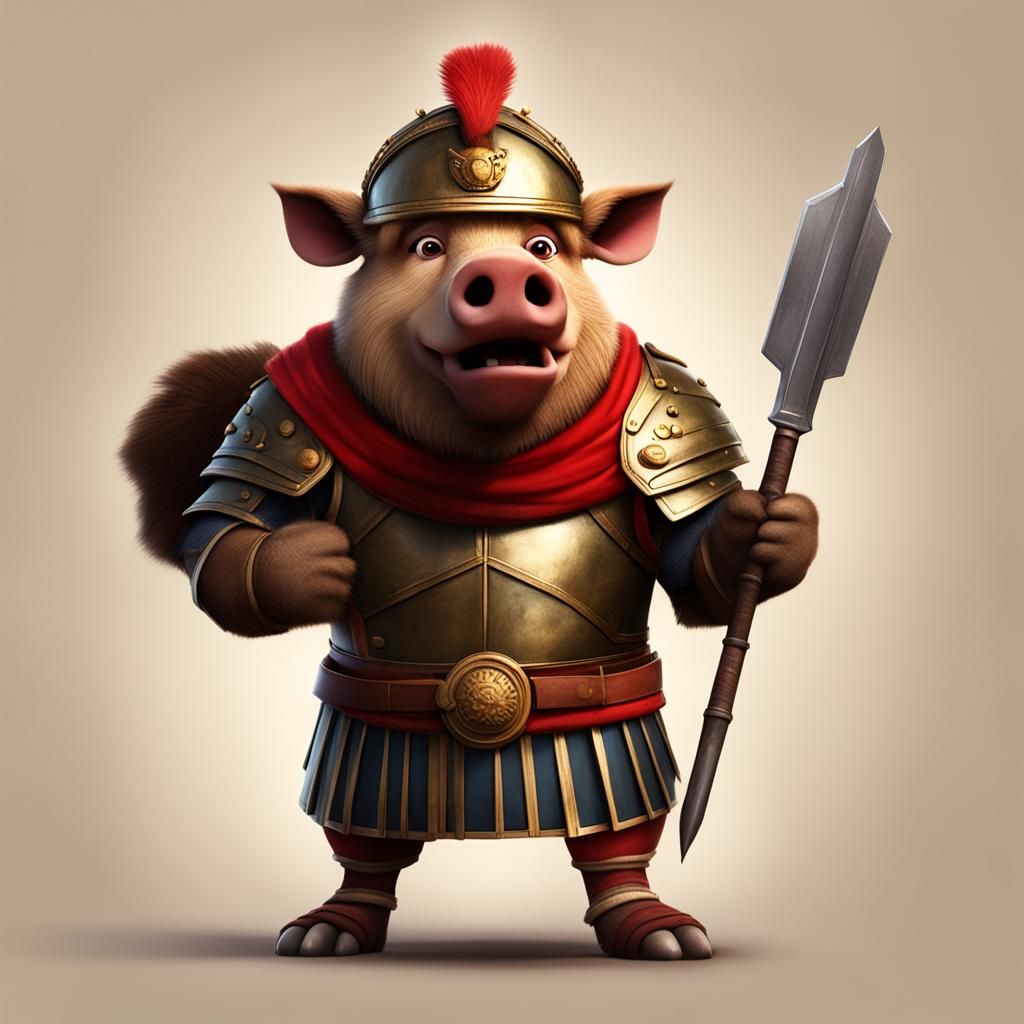 Pixar-Style Boar as Roman Soldier