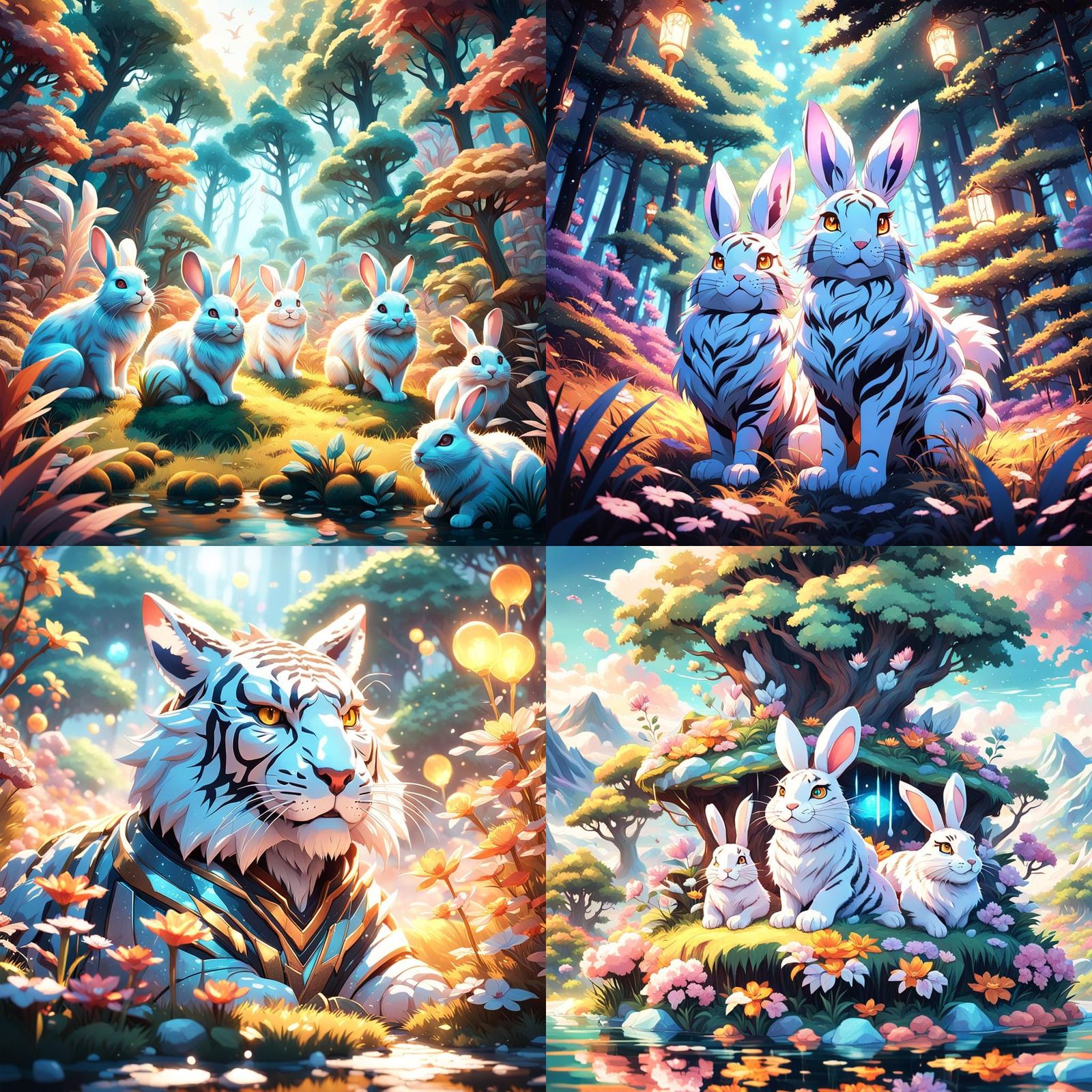 Detailed 3D Anime Tiger Rabbits