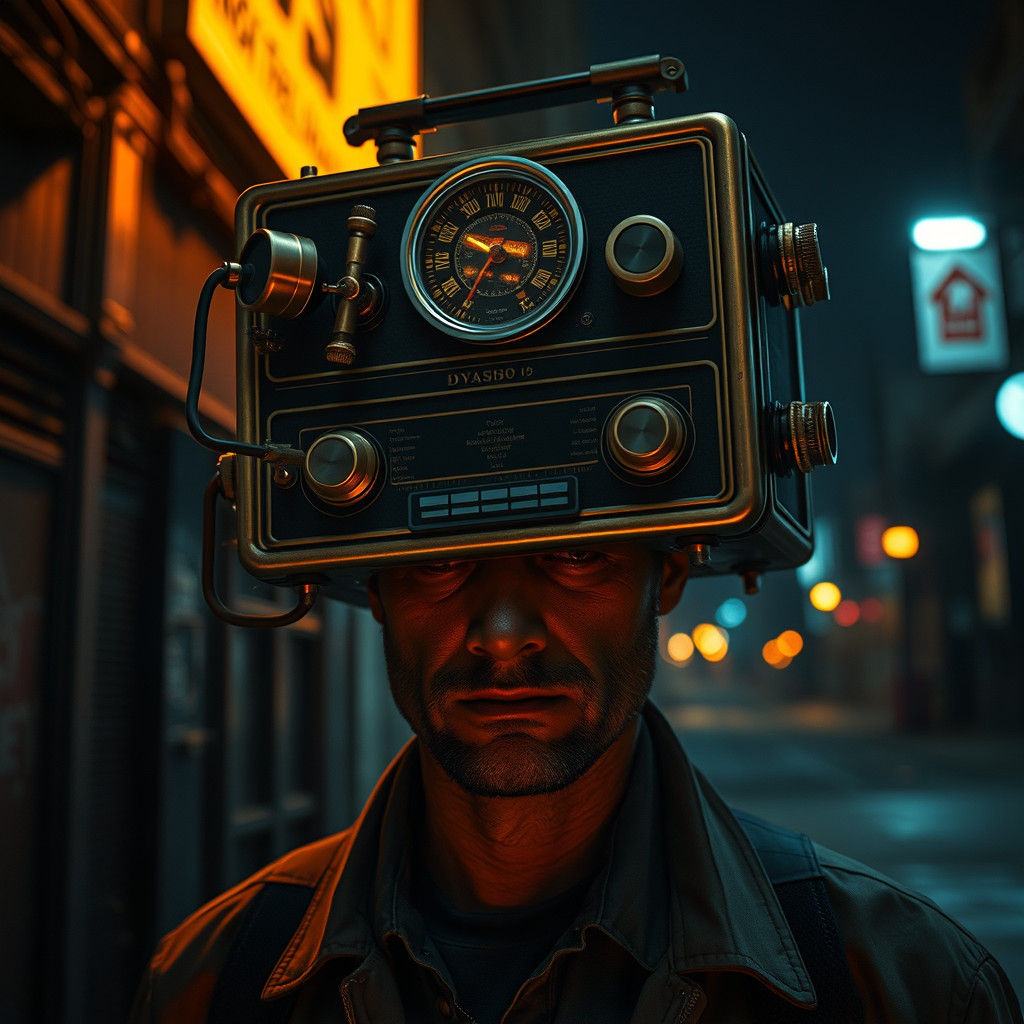 Radio Head in Dystopian Film Noir Style