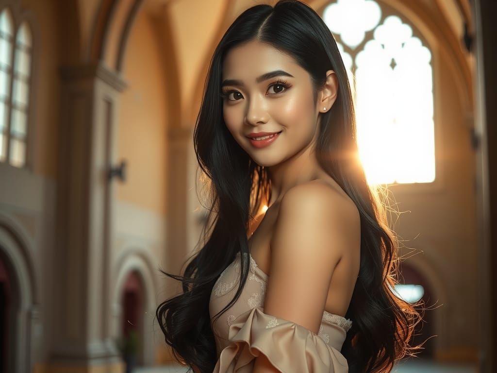 Portrait of Radiant Asian Woman in Golden Light