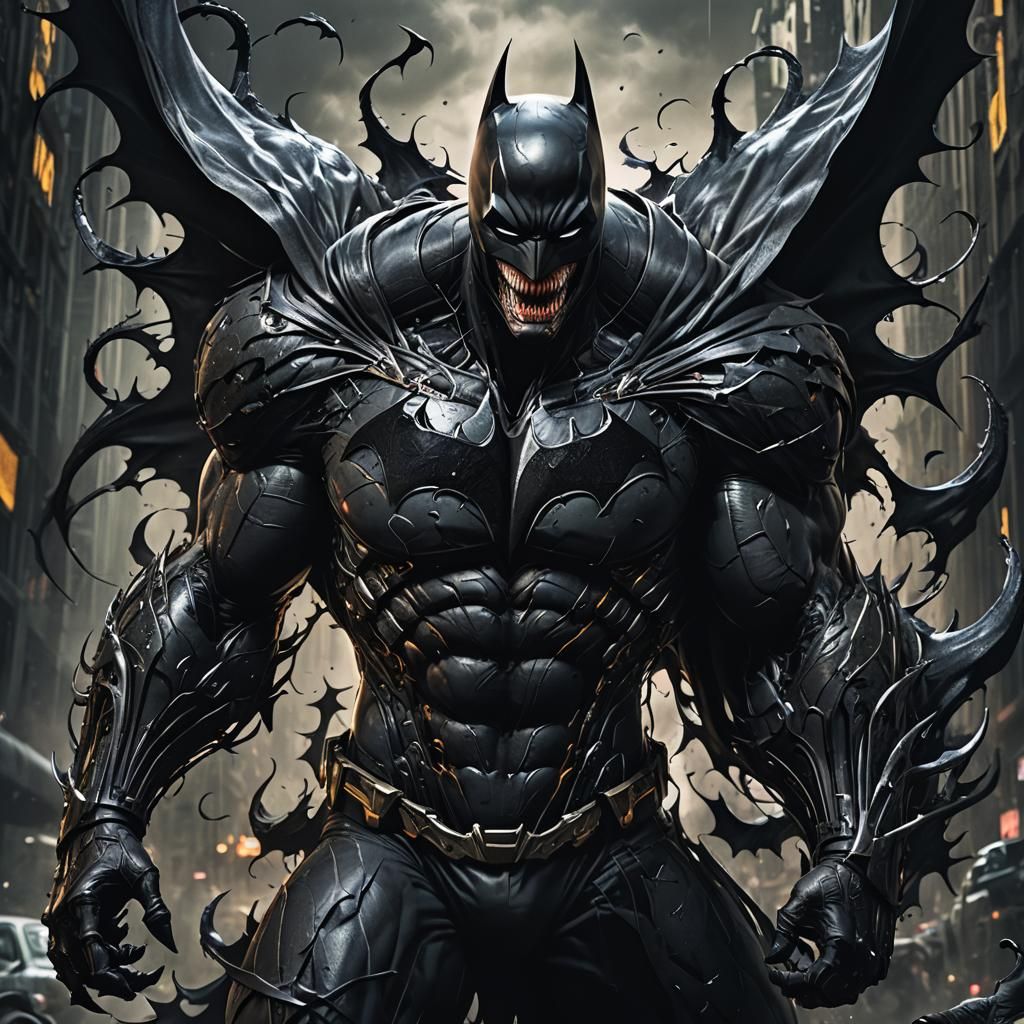 Batman and Venom Symbiote Merge: Hyperrealistic Action