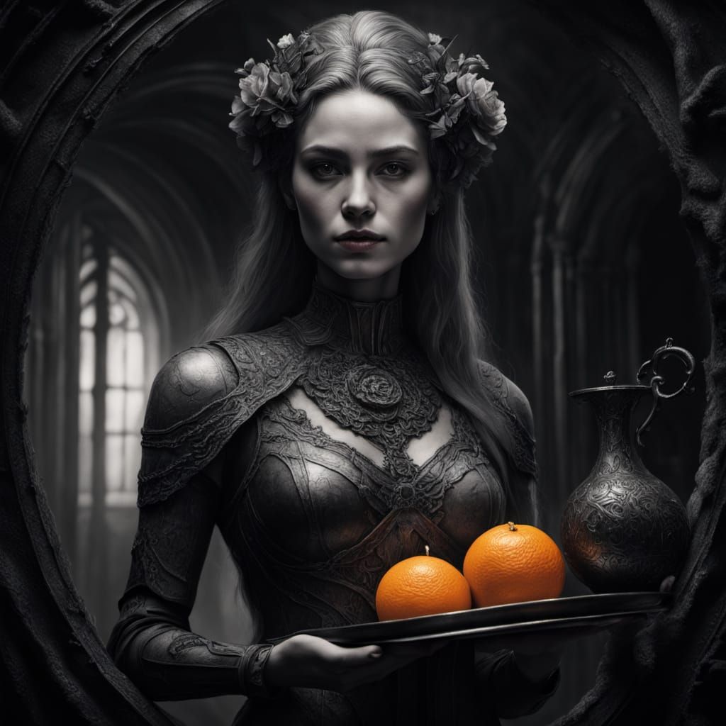 Borg Queen in Charcoal Drawing with Dramatic Chiaroscuro