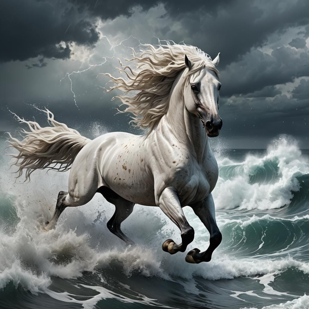 Galloping Storm Horse in Turbulent Sea