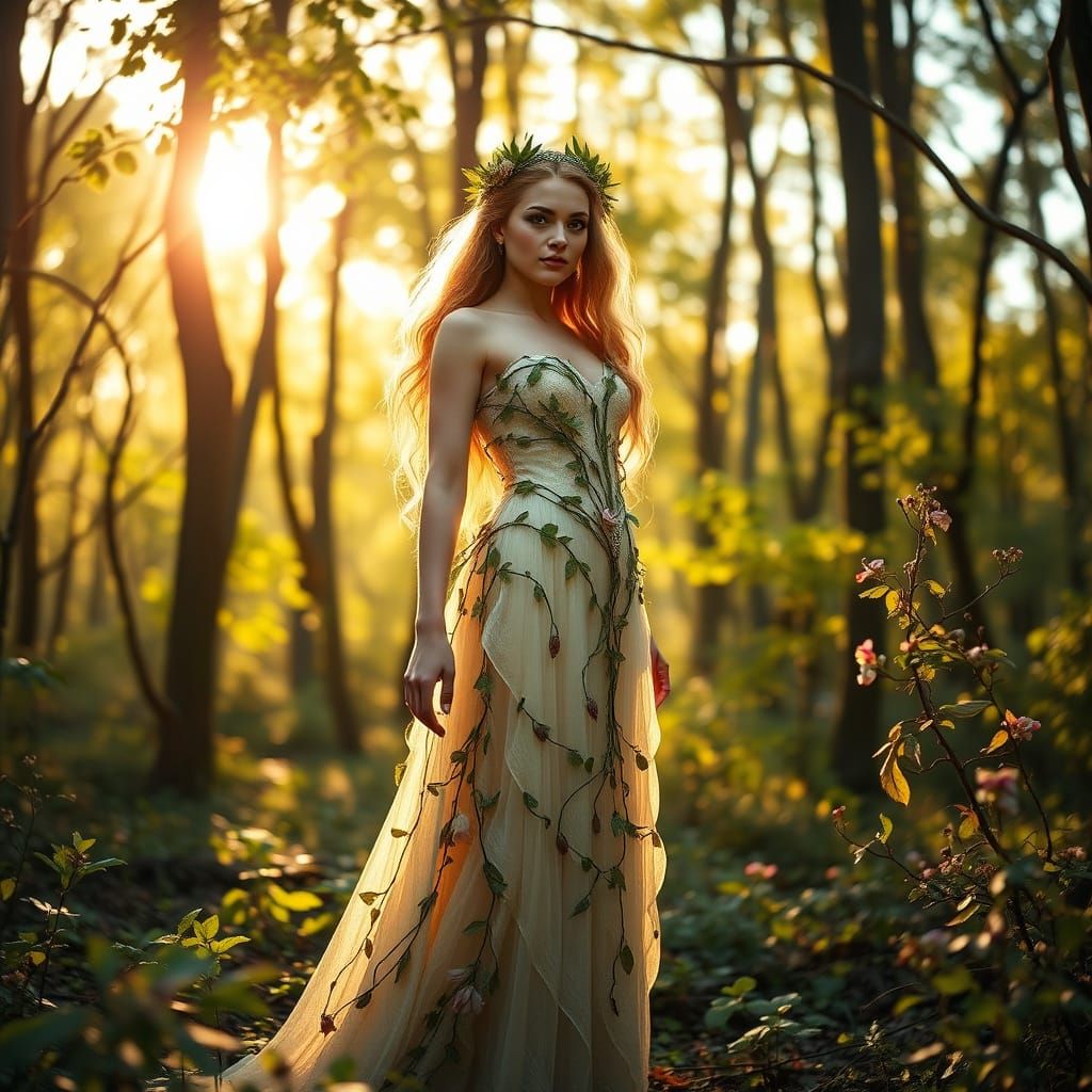 Ethereal Woodland Princess in Delicate Floral Gown