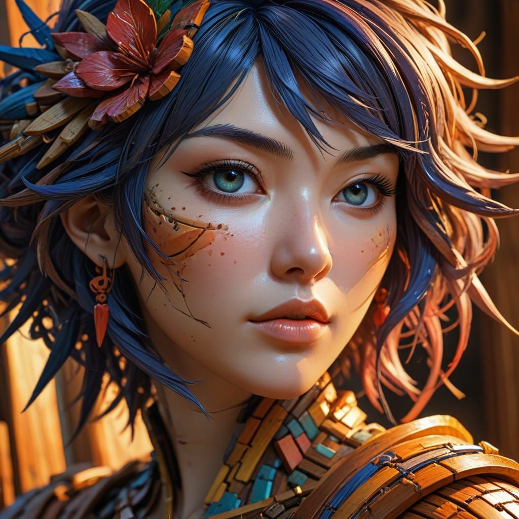 Wooden Manhwa Woman in Ayami Kojima Style