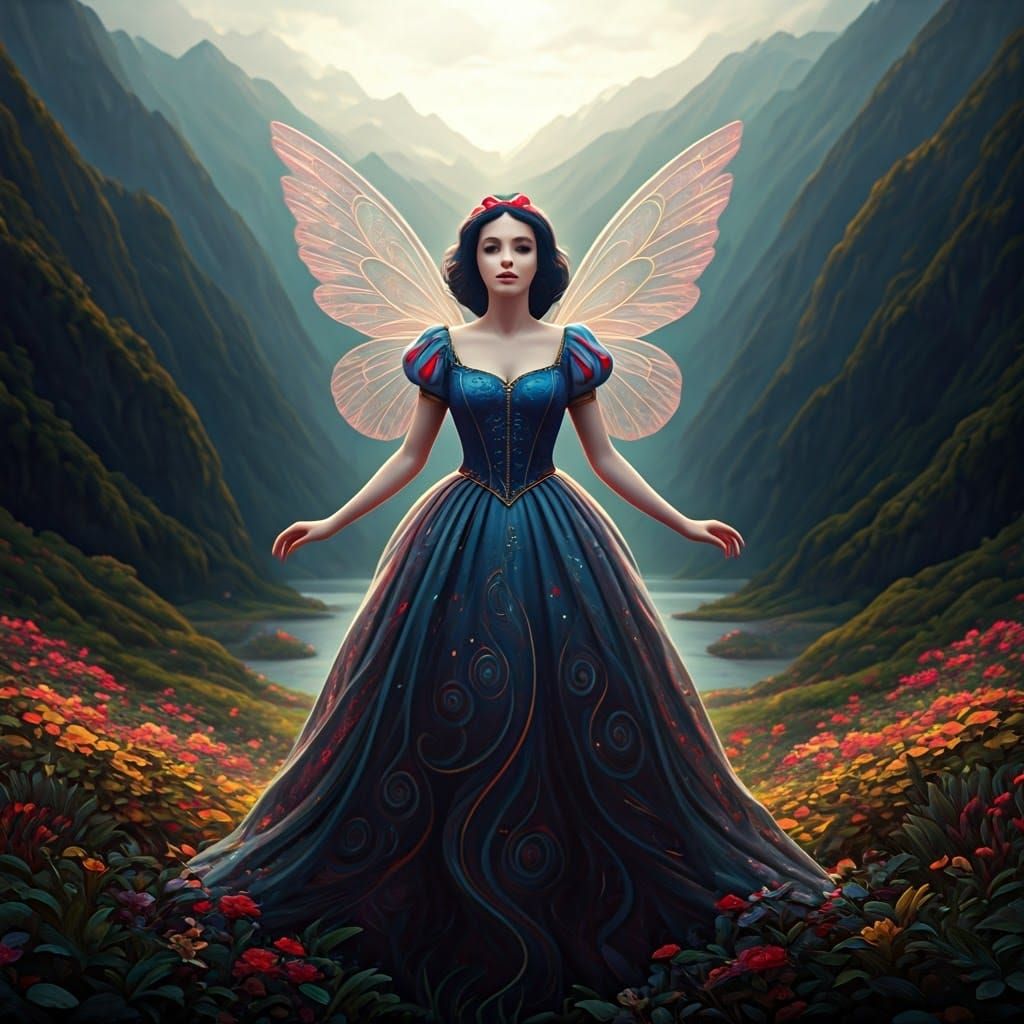 Ethereal Snow White Fairy in Art Nouveau Style