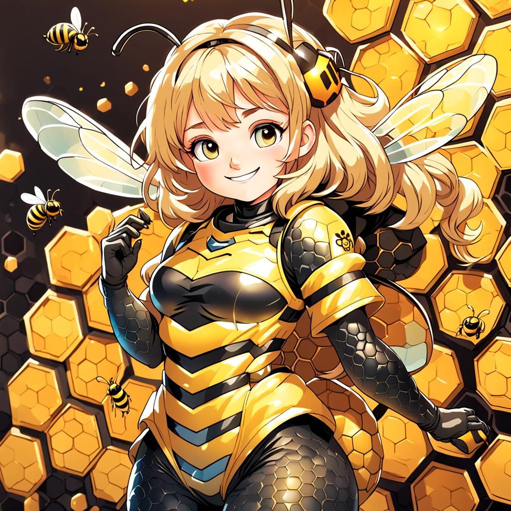 Curvy Woman in Bee Costume with Honeycomb Backdrop