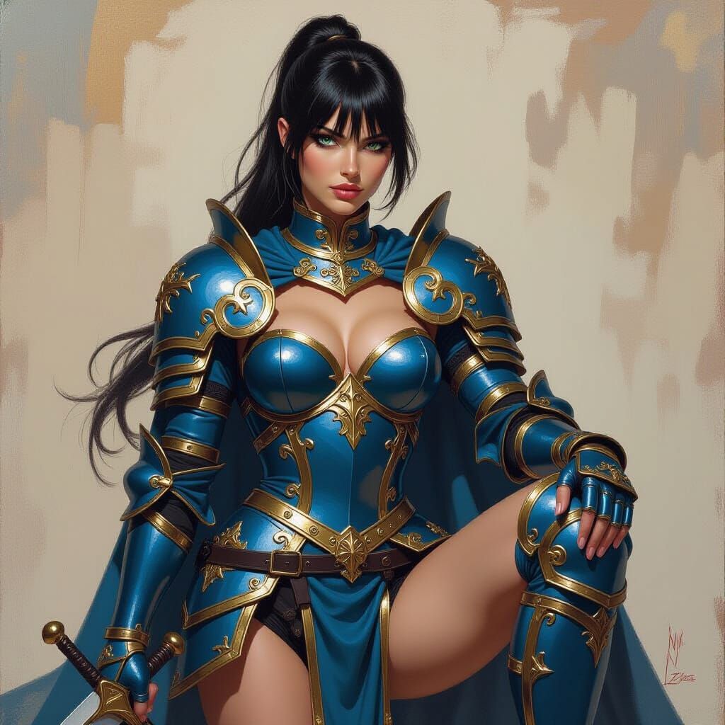 Caucasian Knight in Detailed Platemail, Oil Painting Style