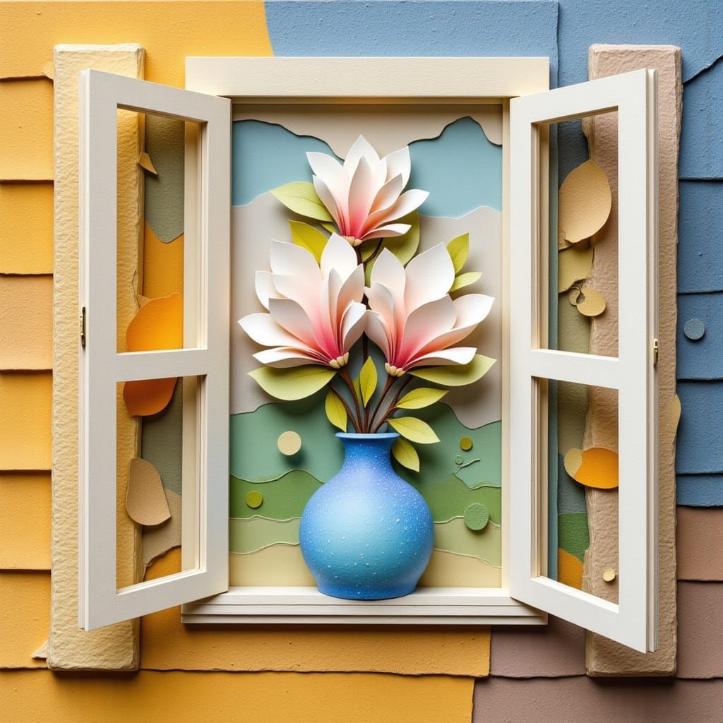 simple paper collage junk journal art: textured paper: 3d sh...