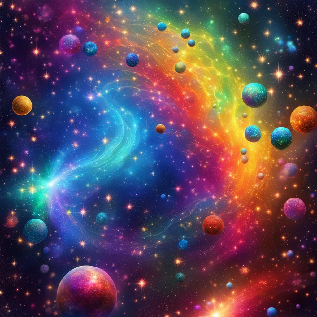 Rainbow Sparkle Galaxy in Mixed Media Style