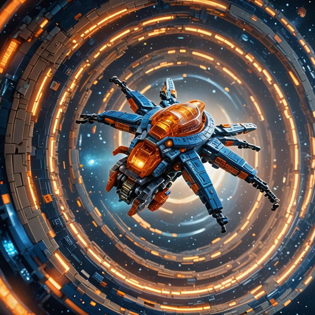 Alien Creature Rides Spaceship Through Wormhole