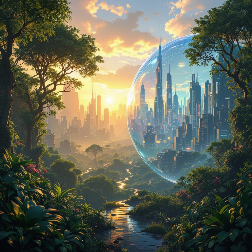 Parallel Worlds: Nature Meets Futuristic Cityscape