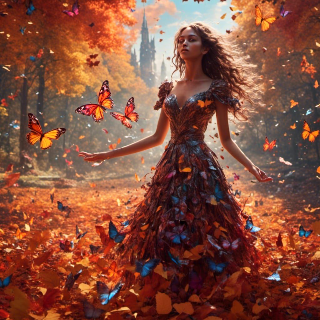 Swirling Autumn Leaves Memory in Detailed Matte Painting
