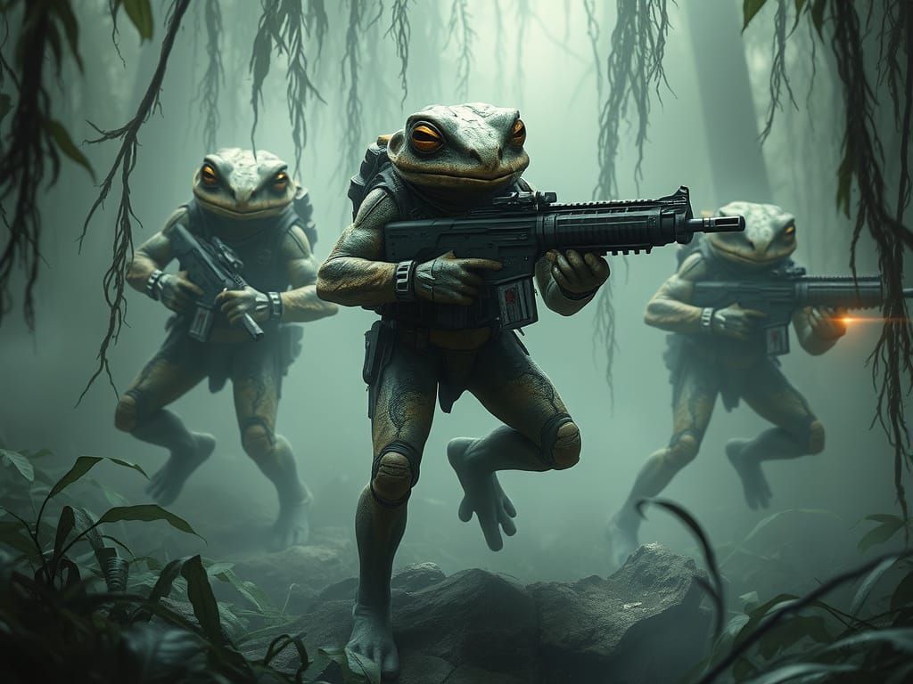 Toad Hybrid Soldiers in Futuristic Jungle