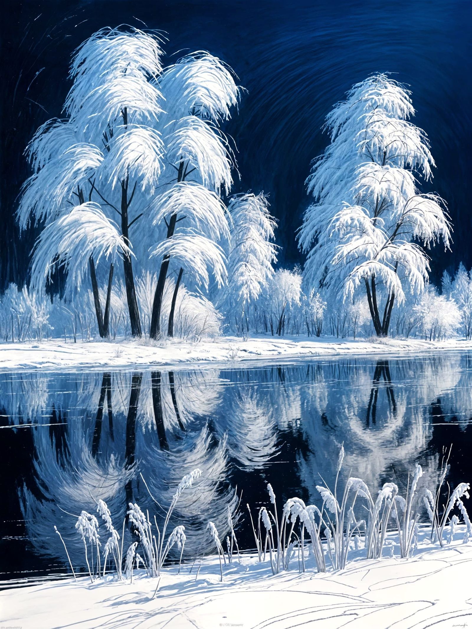 Ethereal Winter Landscape in Impressionist Style